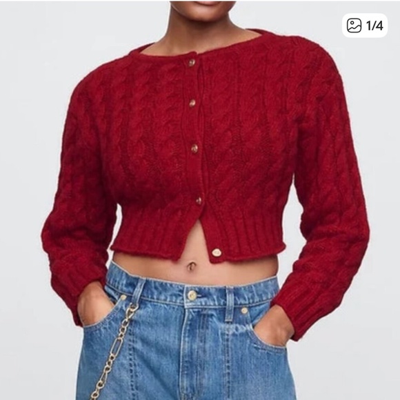 Gap x Cult Gaia Cropped Cable-Knit Cardigan in XS - Picture 1 of 4